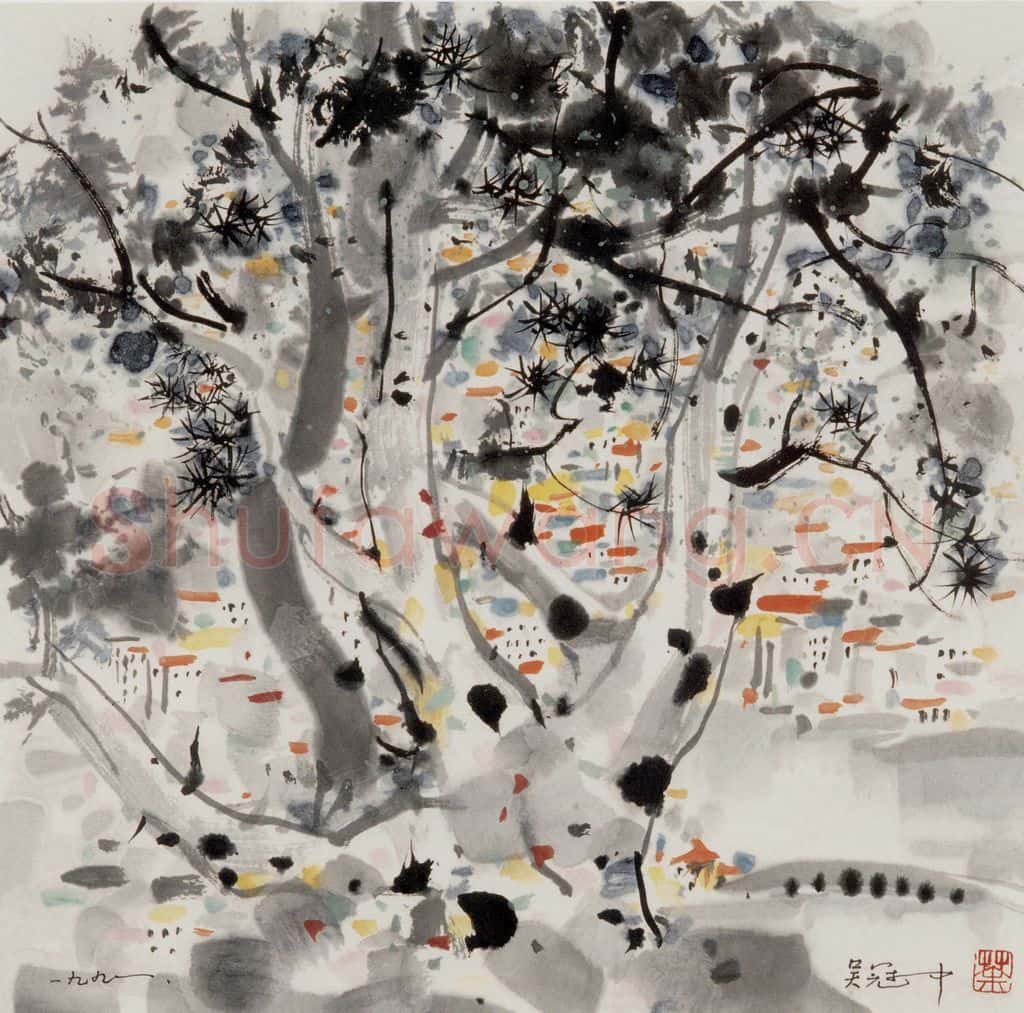 1991年 吴冠中 白皮松 书画作品