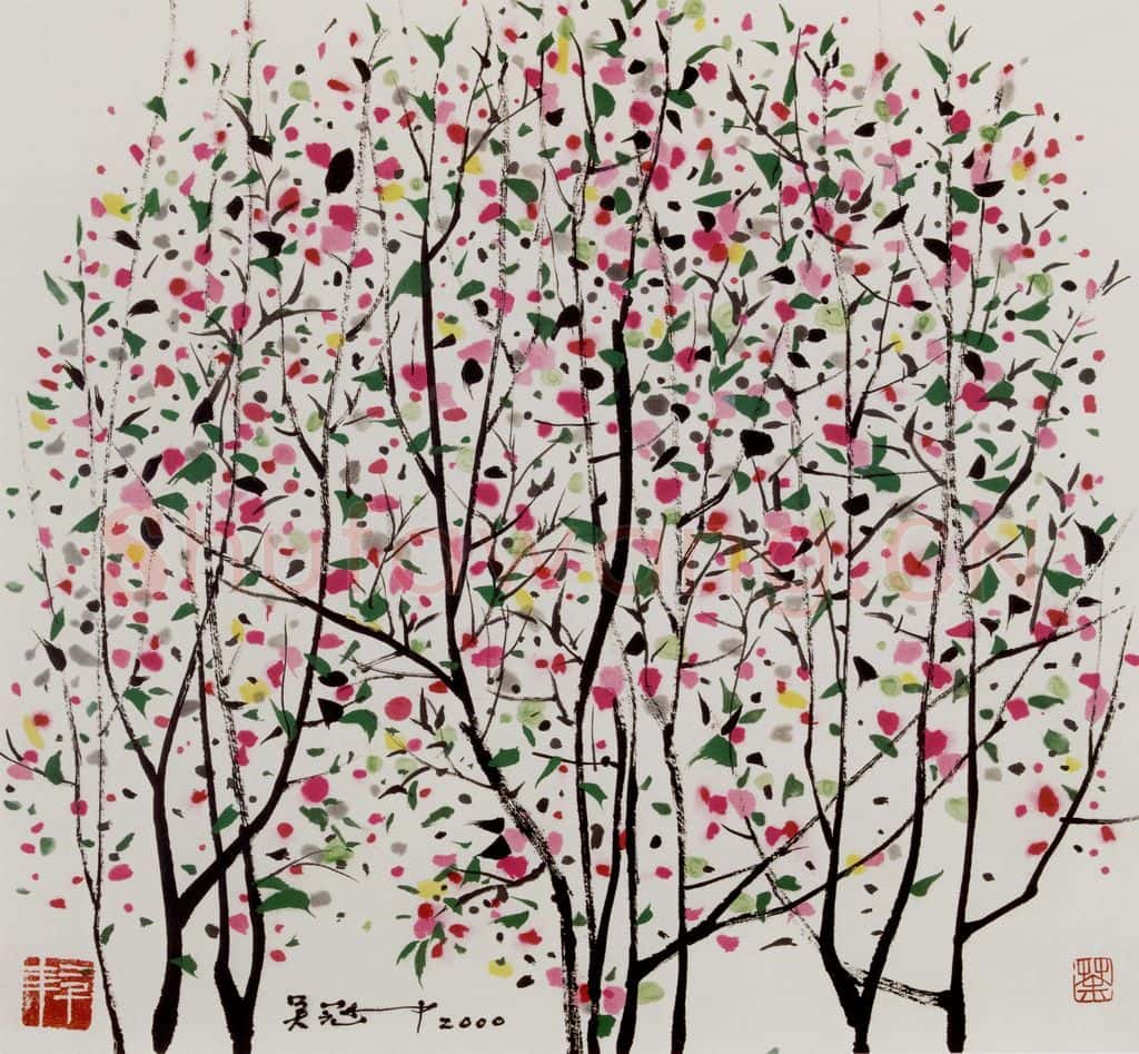 2000年 吴冠中 海棠 书画作品