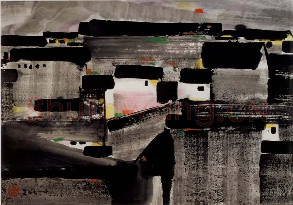 2001年 吴冠中 残阳如血 书画作品