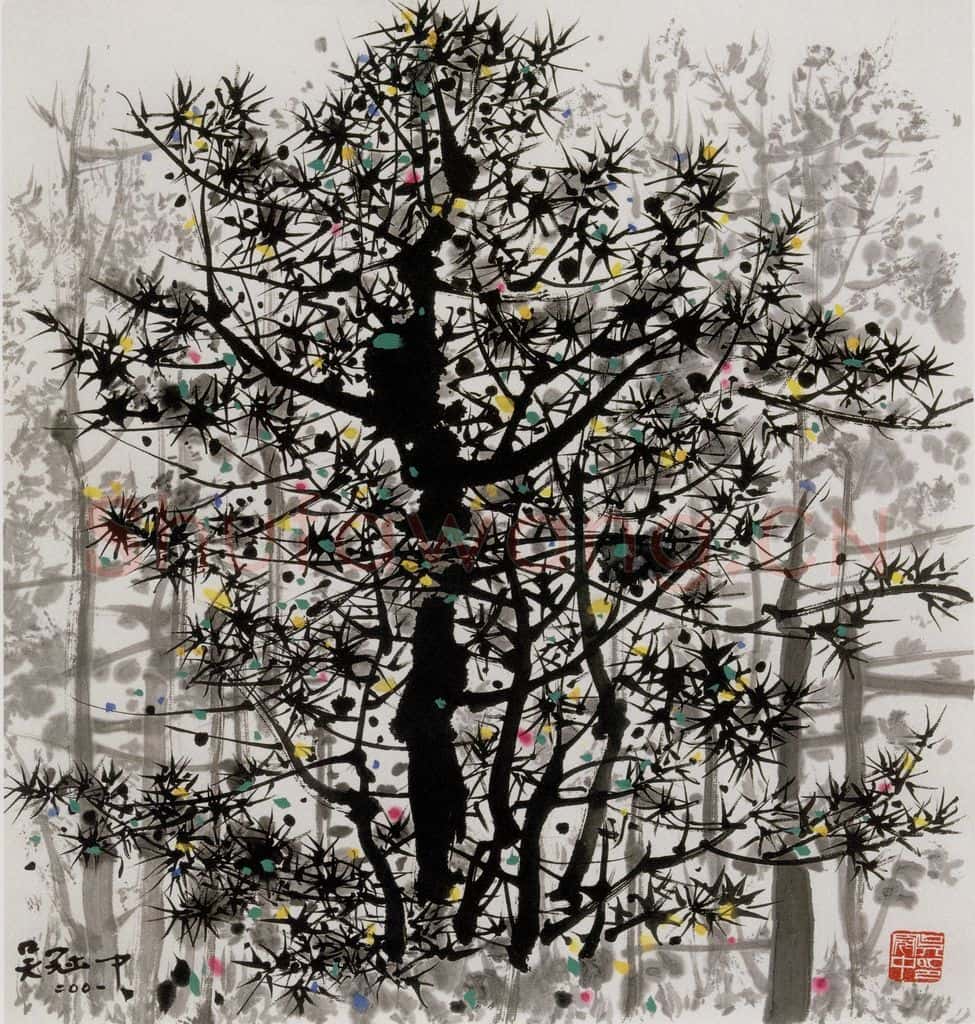 2001年 吴冠中 松 书画作品