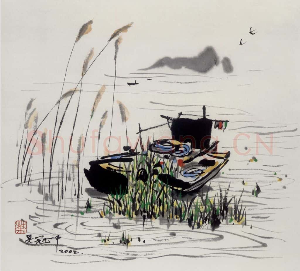2002年 吴冠中 太湖渔舟 书画作品