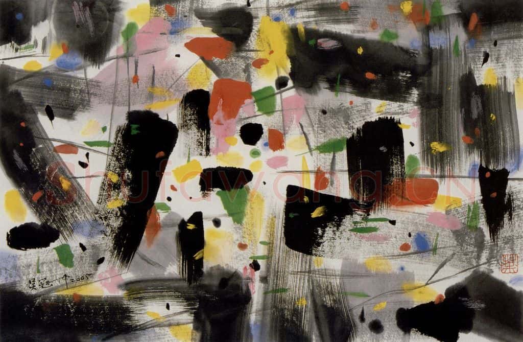 2005年 吴冠中 看电视 书画作品