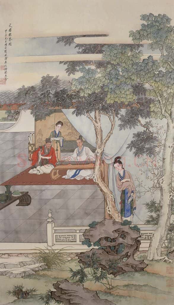 1984年 刘凌沧《文君听琴》书画作品