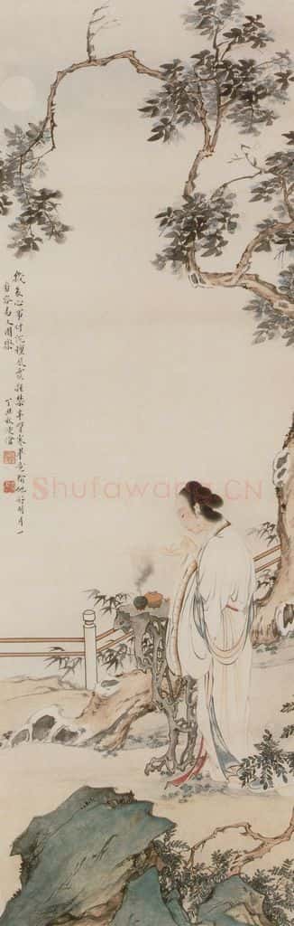 1937年 刘凌沧《月影焚香》书画作品
