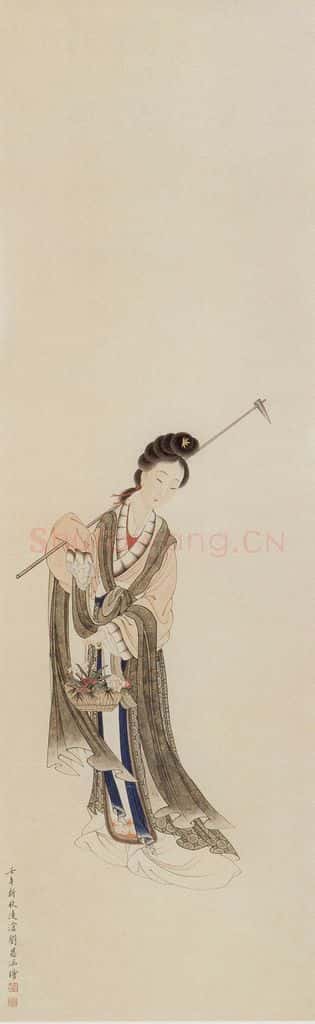 1942年 刘凌沧《提篮仕女》书画作品