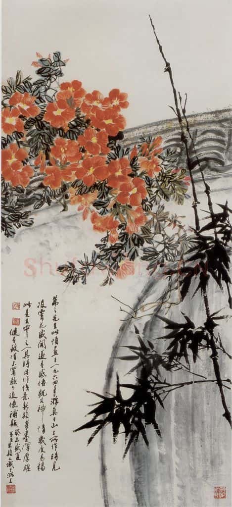 1964年 吴茀之 凌霄墨竹 书画作品