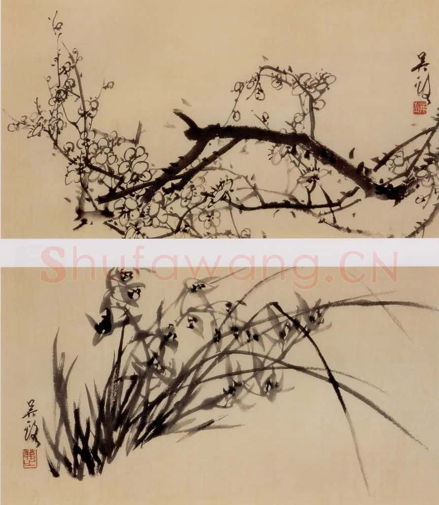 吴茀之 梅兰双图 书画作品