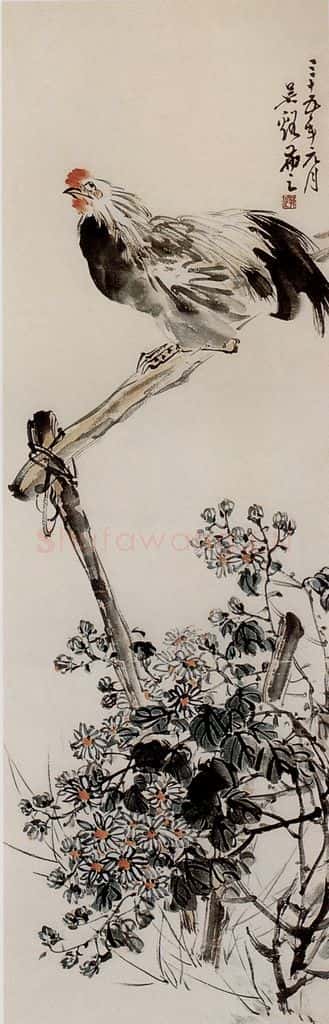 1946年 吴茀之 鸡菊图 书画作品