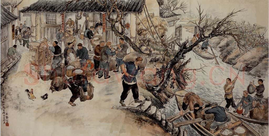 1950年 吴茀之 锣鼓声中送公粮 书画作品