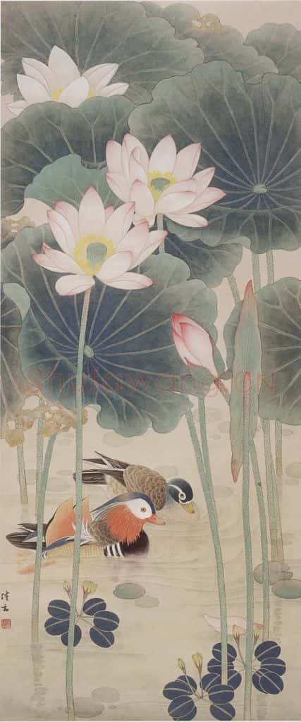 1988年 喻继高《莲塘佳偶》书画作品