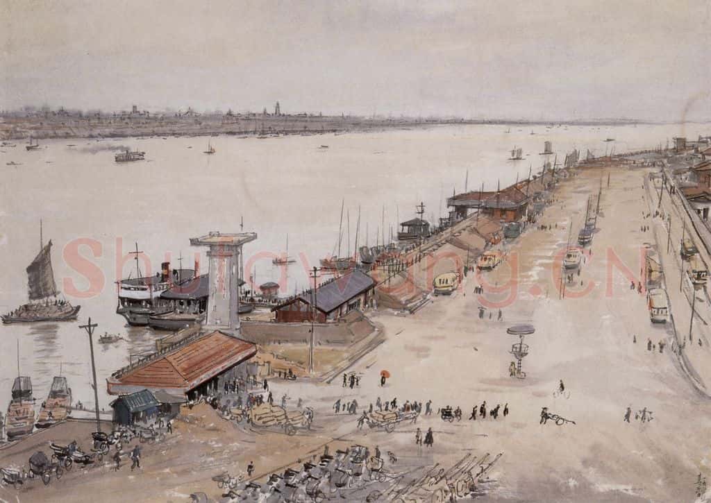 1955年 宗其香《武汉码头》书画作品