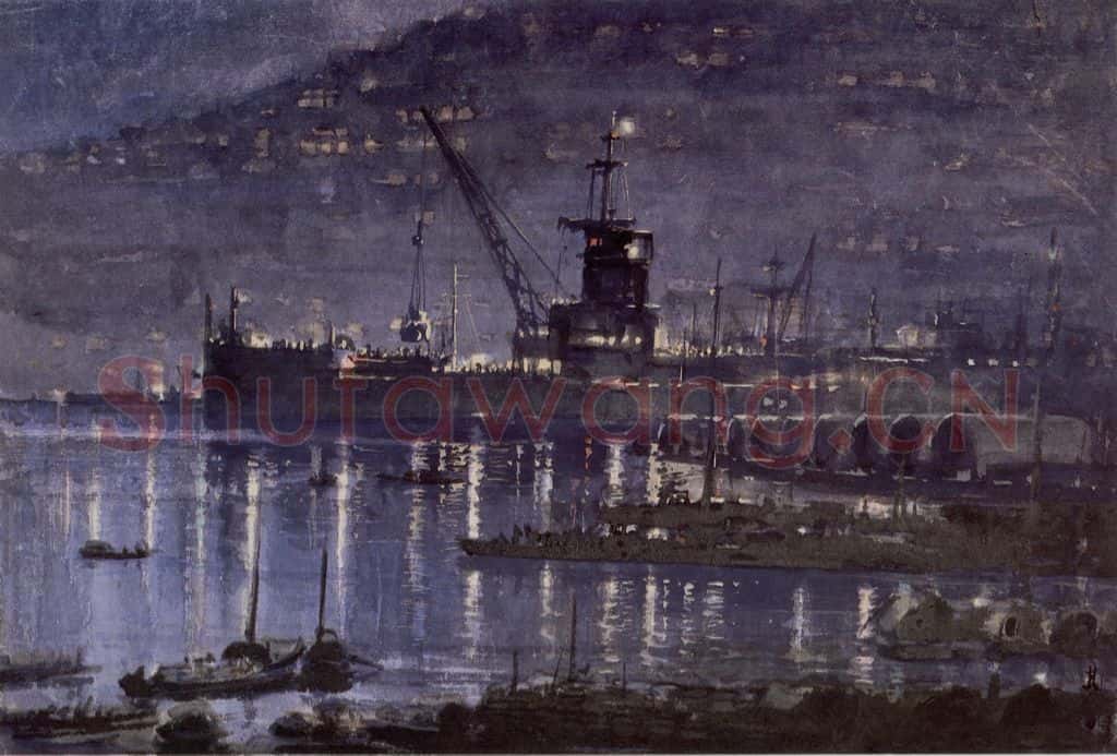 1955年 宗其香《重庆港之夜》书画作品