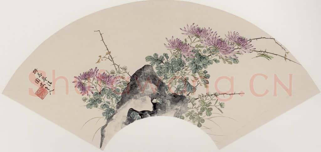 容祖椿《紫菊图扇面》书画作品