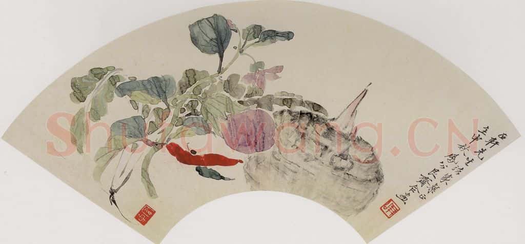  李凤公等《蔬果图扇面》书画作品