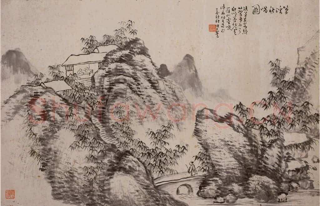张白英《篁溪秋唱图横幅》书画作品