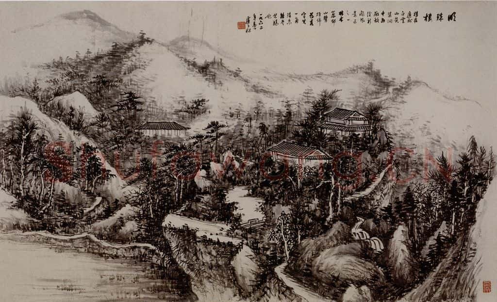  卢子枢《明珠楼图横轴》书画作品