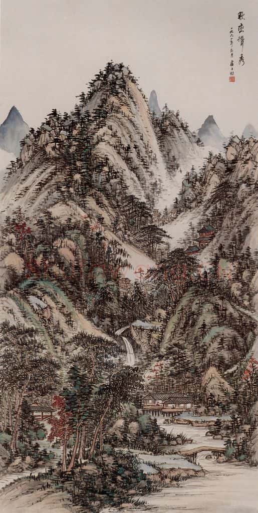 卢子枢《秋峦耸秀图轴》书画作品