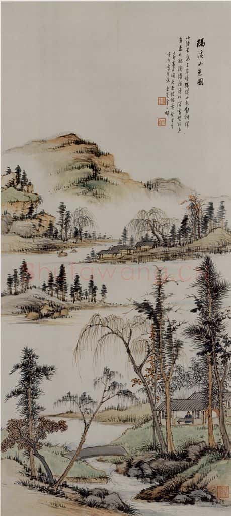 卢子枢《隔溪山色图轴》书画作品