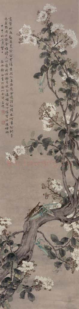  邓白《捕蝉图轴》书画作品