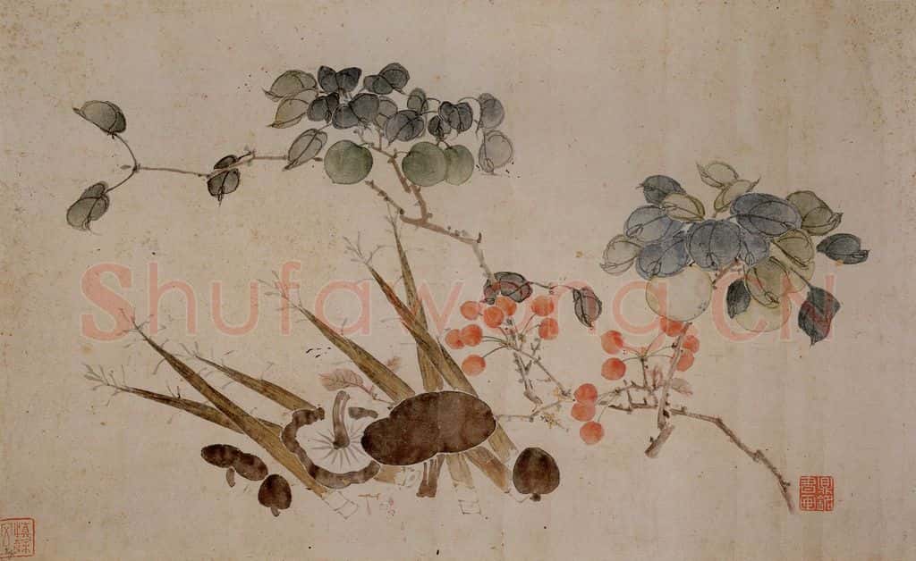 张嘉谟《花卉蔬果图册页》书画作品