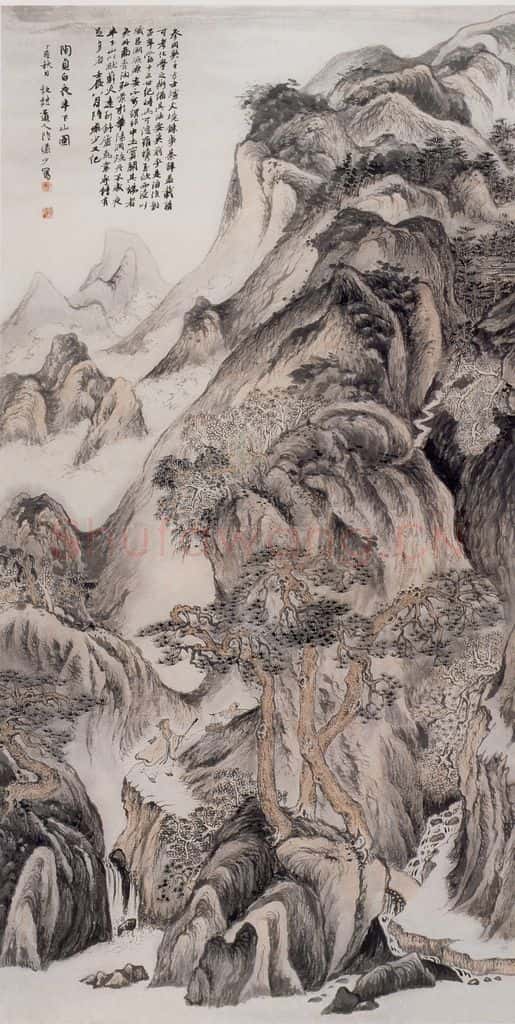1944年 陆俨少 松溪载鹤图 书画作品