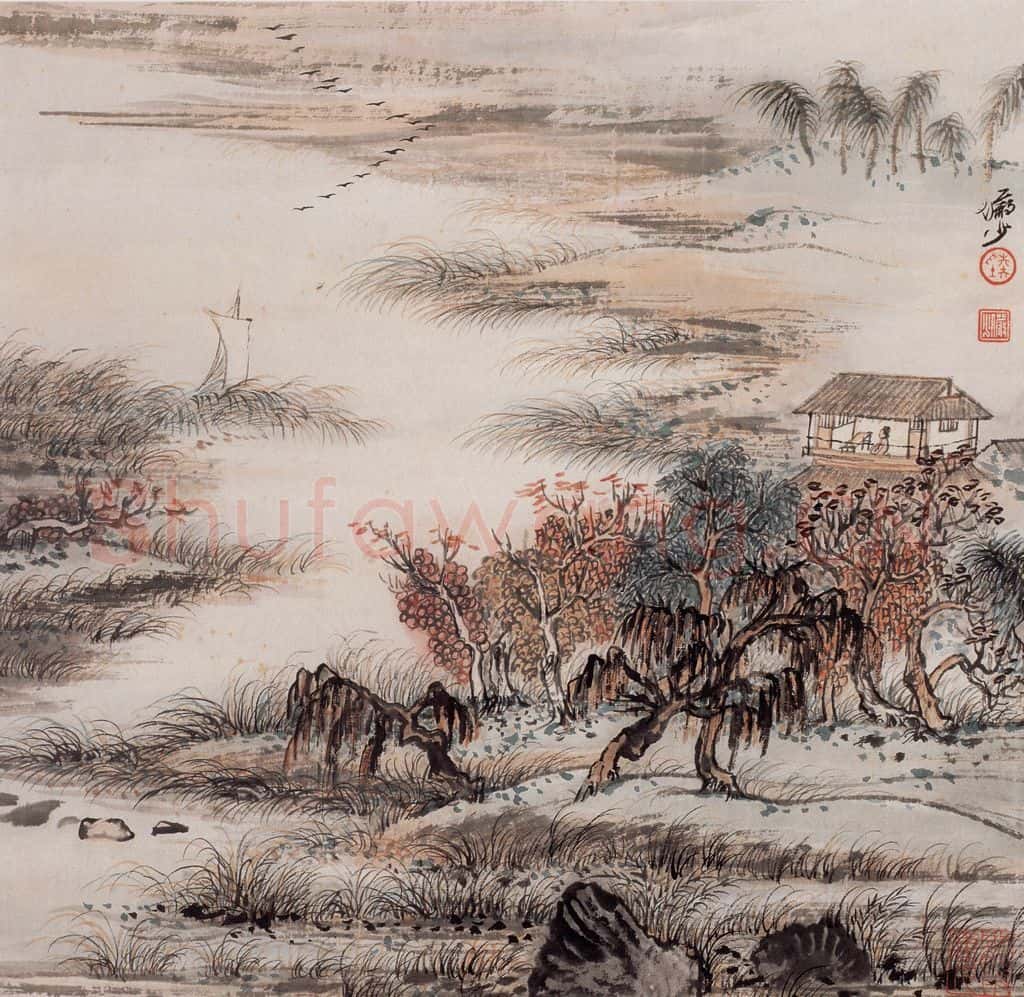 20世纪60年代 陆俨少《璇闺四序图咏 桂枝香·秋》书画作品