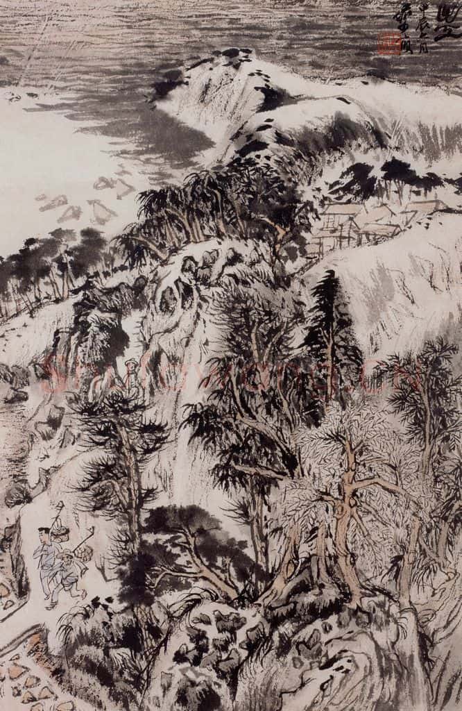 1964年 陆俨少《出工》书画作品