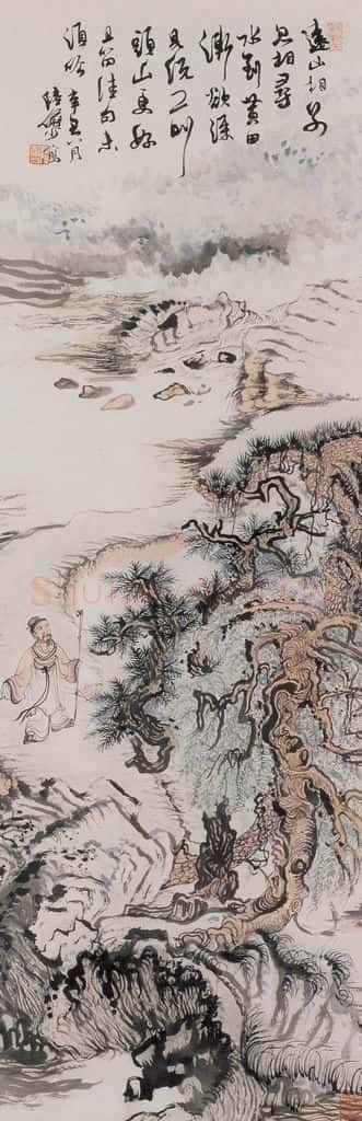1961年 陆俨少《黄田行吟图》书画作品
