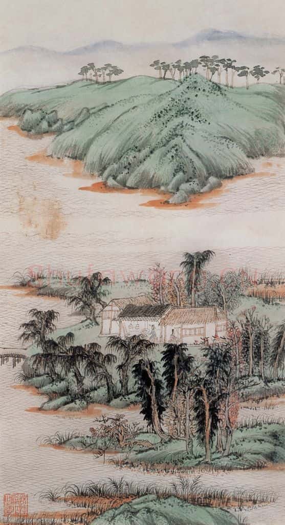 20世纪60年代 陆俨少《农家山景》书画作品