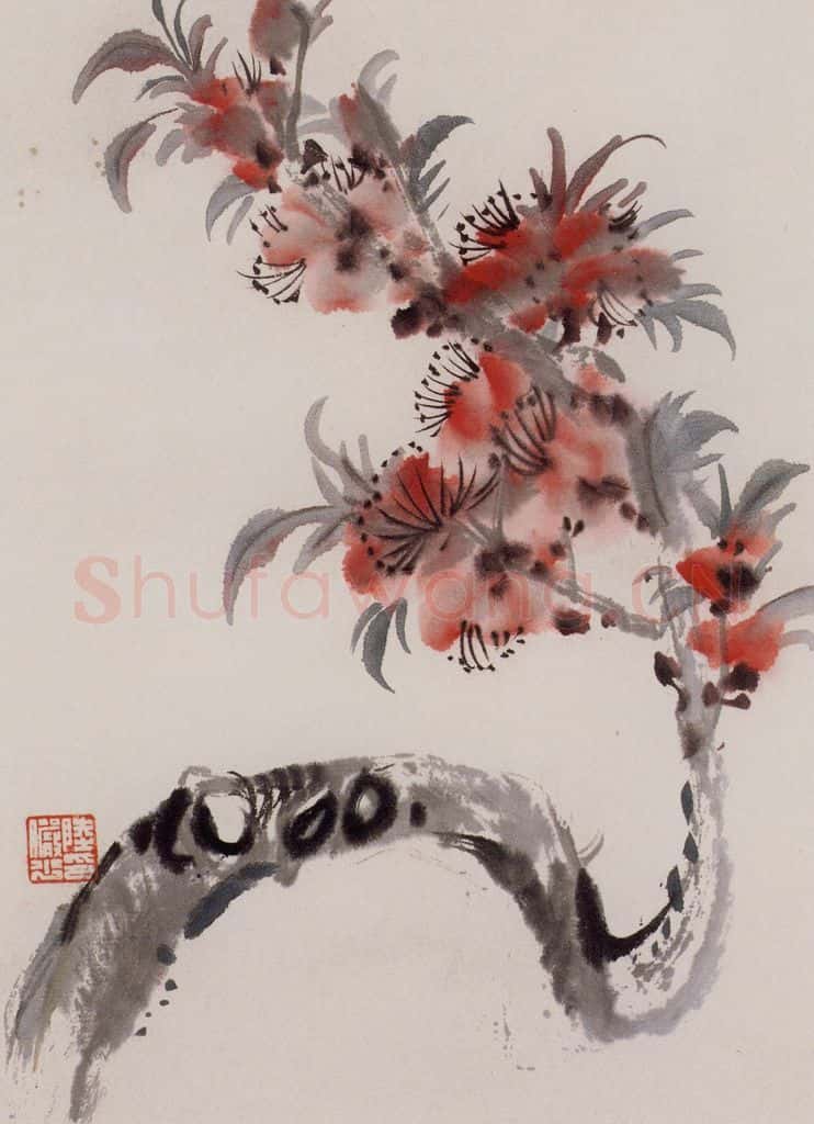 约20世纪70年代 陆俨少 桃花 书画作品