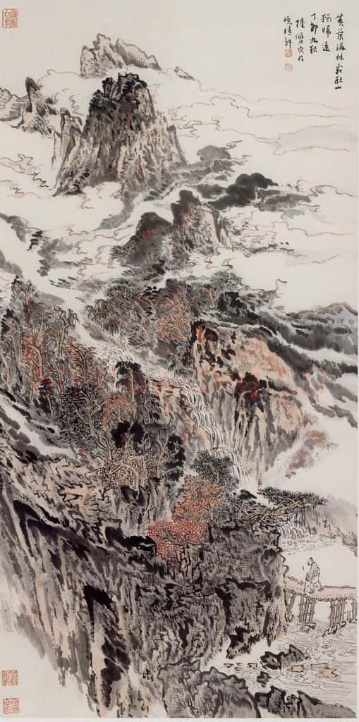 1987年 陆俨少 黄叶秋山图 书画作品
