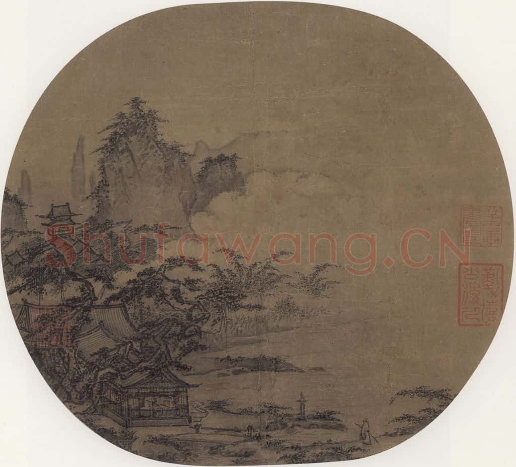 宋 佚名《僧院访友图》书画作品