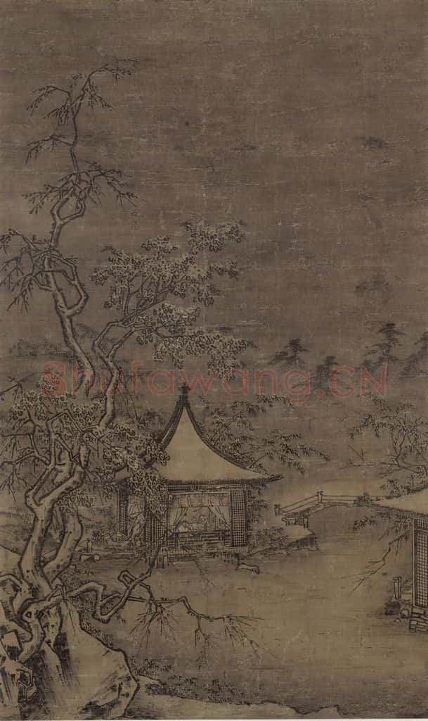 宋 佚名《雪阁临江图》书画作品