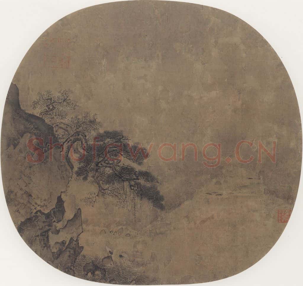 宋 佚名《松涧双鹤图》书画作品