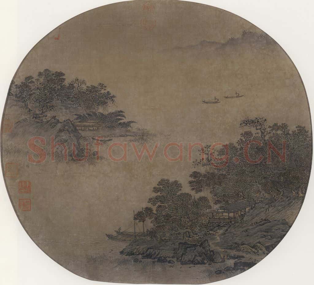 宋 佚名《江浦秋亭图》书画作品