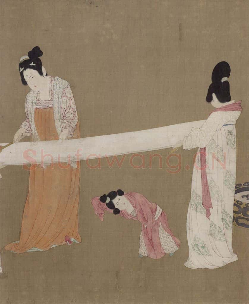 宋 赵佶《摹张萱捣练图》书画作品