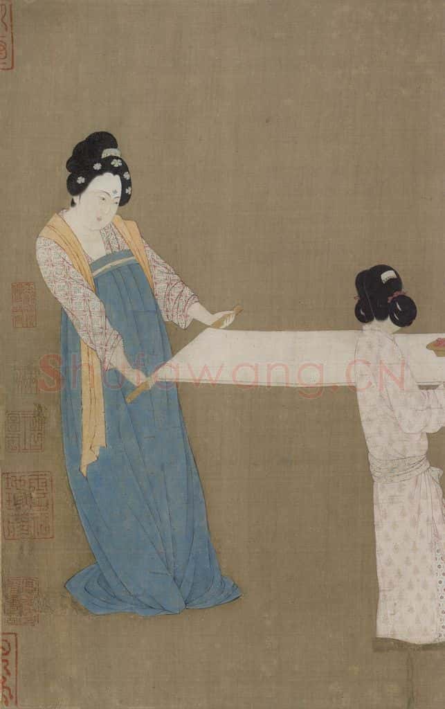 宋 赵佶《摹张萱捣练图》书画作品