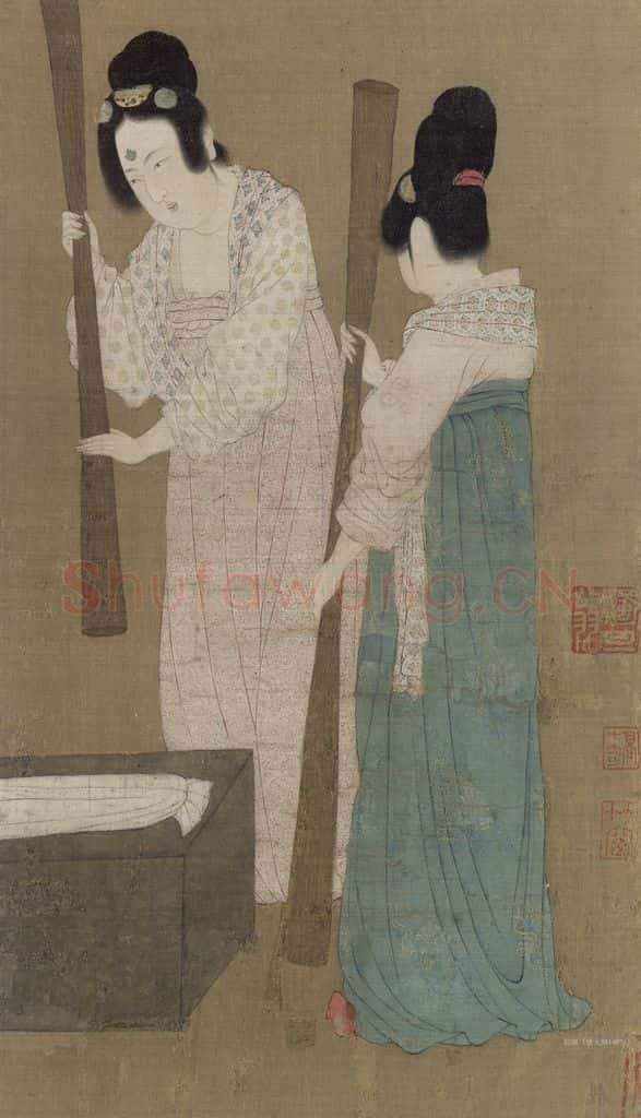 宋 赵佶《摹张萱捣练图》书画作品
