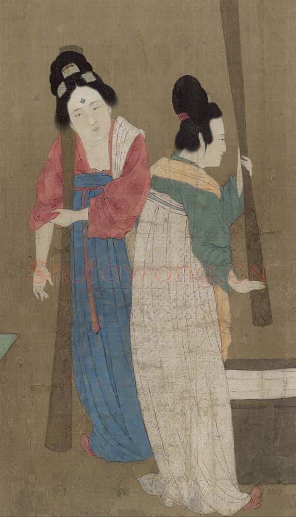宋 赵佶《摹张萱捣练图》书画作品