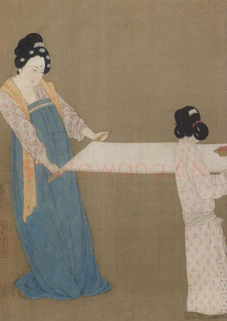 宋 赵佶《摹张萱捣练图》书画作品