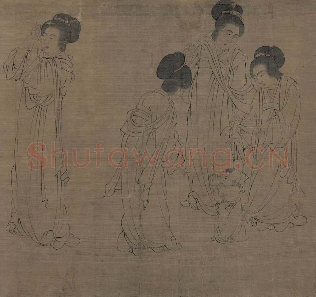 宋 佚名《仿周文矩宫中图》书画作品
