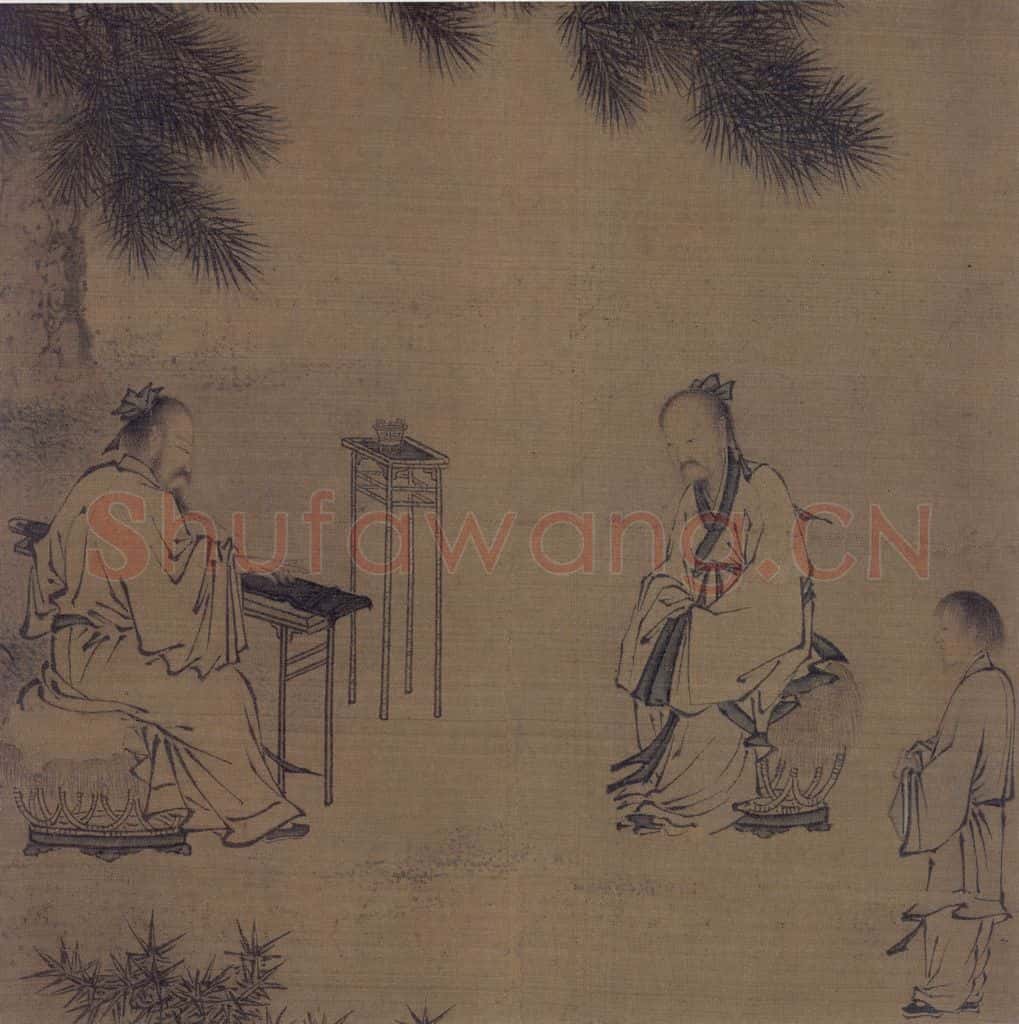 宋 刘松年《松荫鸣琴图》书画作品