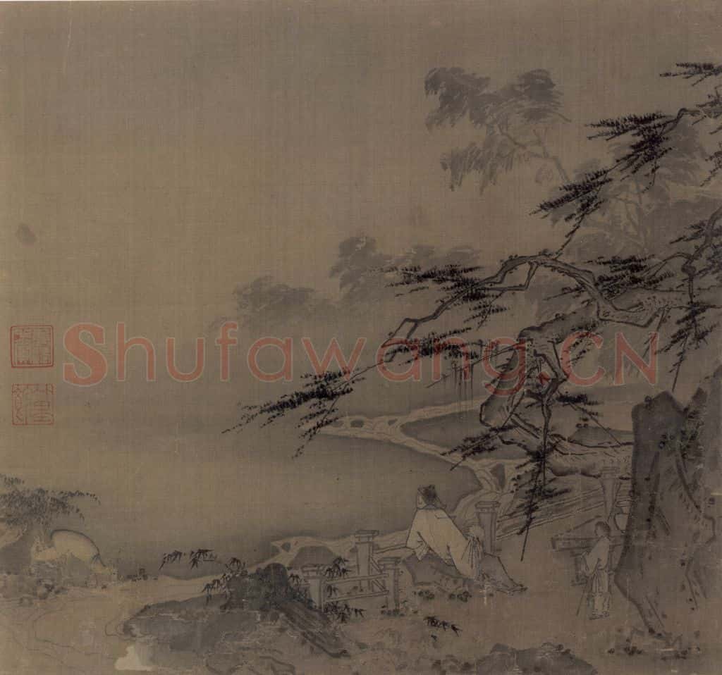宋 马远《松荫观鹿图》书画作品
