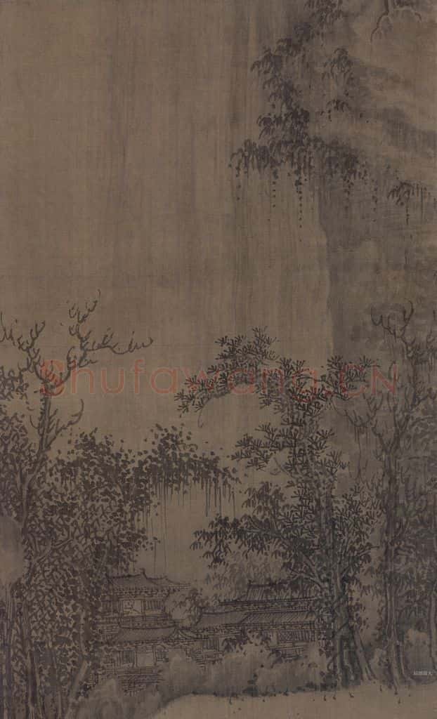 宋 巨然《溪山兰若图》书画作品