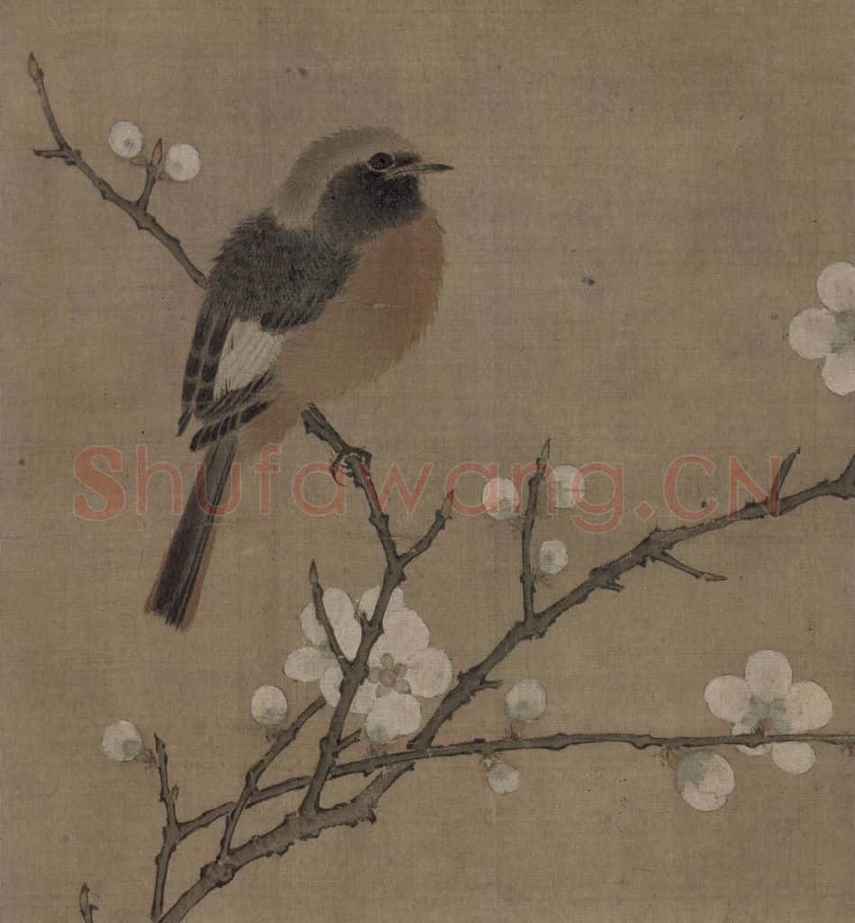 宋 佚名《白梅翠禽图》书画作品