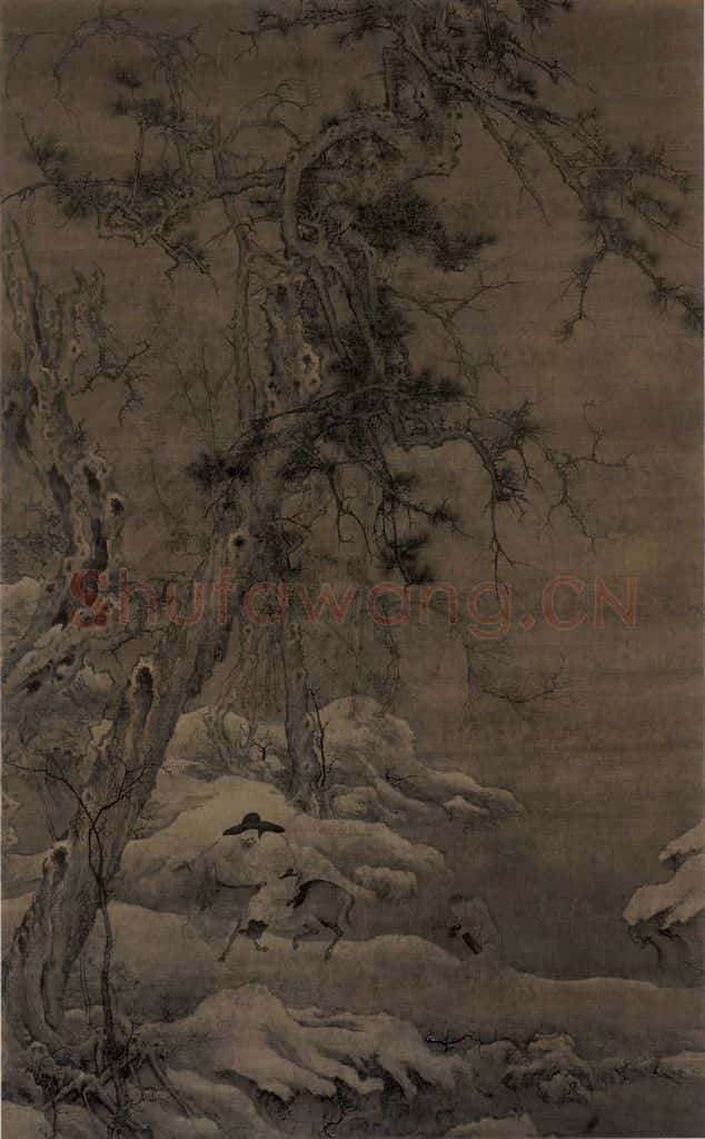 宋 佚名《仿李成寒林策驴图》书画作品