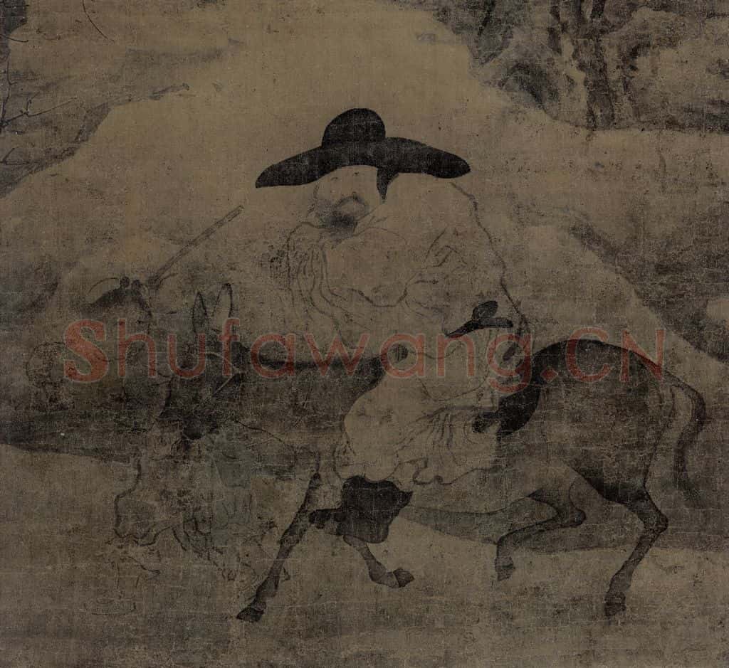 宋 佚名《仿李成寒林策驴图》书画作品