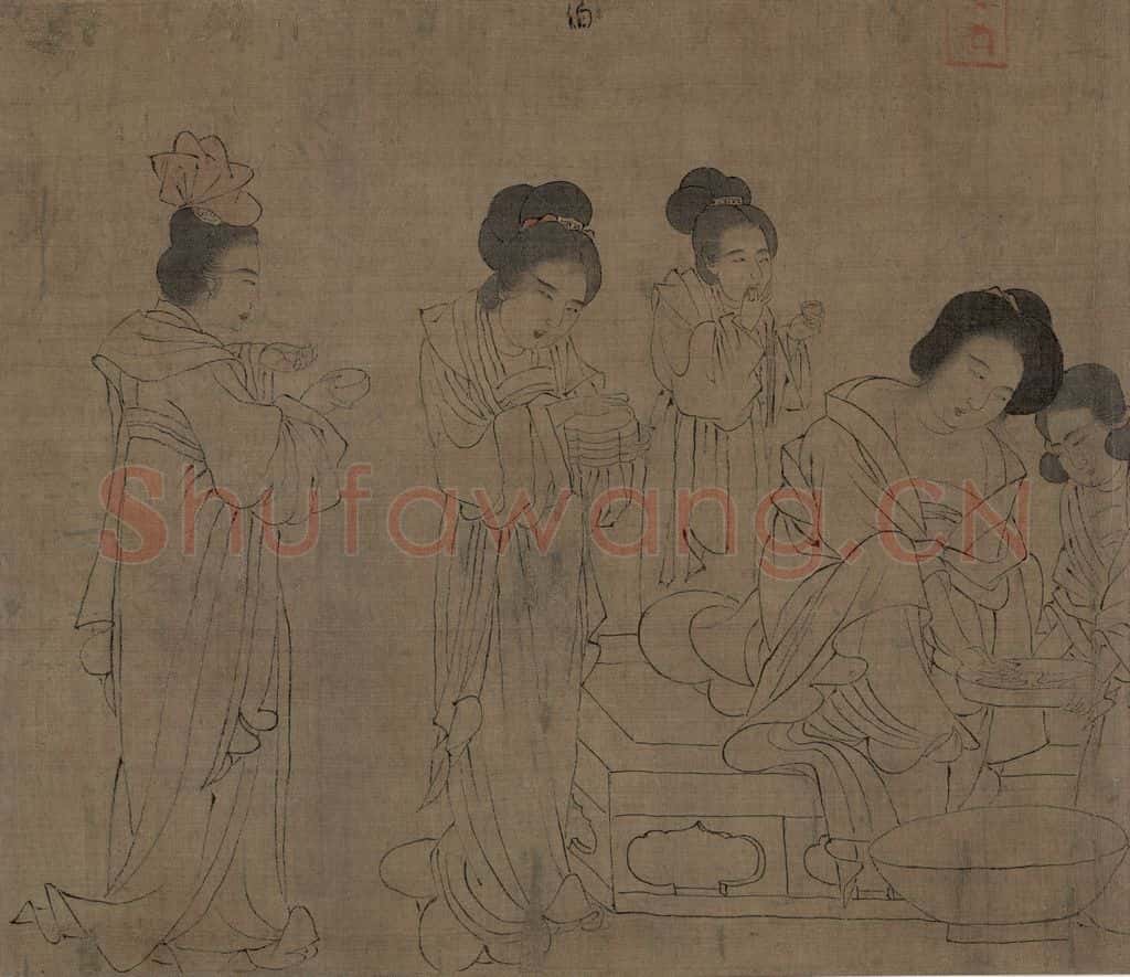 宋 佚名《仿周文矩宫中图》书画作品