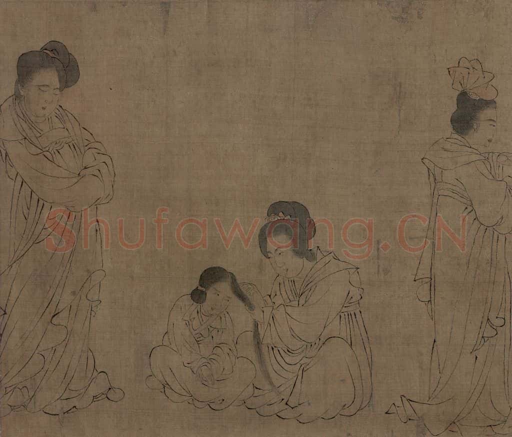宋 佚名《仿周文矩宫中图》书画作品