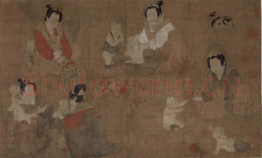 宋 佚名《仿周昉戏婴图》书画作品